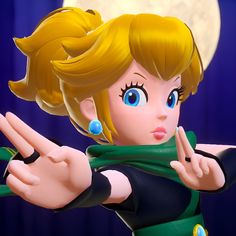 the legend of zelda is pointing at something with her hand in front of her face