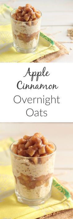 an apple cinnamon overnight oatmeal in a glass bowl