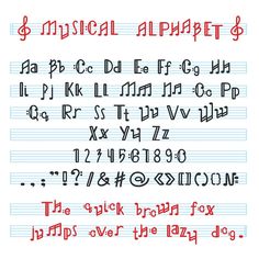 a handwritten alphabet in red ink on lined paper