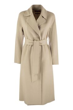 Double wool, cashmere and silk dressing gown coat with lapels and kimono sleeves. - Matching belt fastening - Length 115 cm DESIGNER ID: 2426016021600 069Gender: WomenMaterial: 88% VIRGIN WOOL, 06% SILK, 06% CASHMERE EXCLUDING BINDING THREADColor: BeigeMade in: ITProduct ID: 2426016021600 069*Import tax/duty will be calculated at checkout (If applicable) Luxury Wool Coat With Belted Cuffs For Office, Luxury Belted Wool Coat For Business, Luxury Belted Wool Coat For Formal Occasions, Luxury Belted Wool Office Coat, Luxury Belted Wool Coat For Office, Elegant Formal Wool Coat With Belted Cuffs, Elegant Beige Wool Coat With Concealed Placket, Elegant Spring Wool Coat With Concealed Placket, Formal Belted Beige Wool Coat