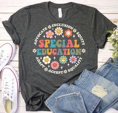 a t - shirt that says special education surrounded by flowers