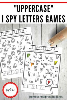 the uppercase i spy letters game is shown with pencils and paper