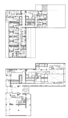 the floor plan for an apartment building with two levels and three floors, including one level