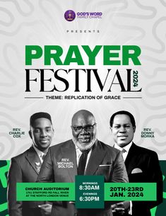 the poster for prayer festival with two men in suits