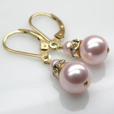 Pink Pearl Earrings, Bridal Jewelry, Swarovski Pearls, Gold Filled, Pink Drop Earrings, Bridesmaid E Pink Feminine Pearl Earrings For Wedding, Feminine Pink Pearl Earrings For Wedding, Pink Pearl Earrings For Party, Pink Pearl Drop Earrings For Wedding, Pink Pearl Earrings For Wedding, Pink Pearl Earrings For Formal Occasions, Pink Pearl Bridal Earrings As Gift, Pink Pearl Bridal Earrings For Gift, Elegant Pink Pearl Earrings For Anniversary