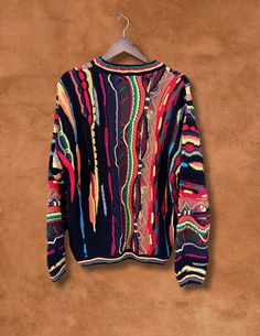 Preloved and PrewornTechnicolor textures! This extraordinary sweater, is 80’s Biggie Small vibes made of vivid knit. Classic oversized cut.100% CottonChest 46”Length 28”Sleeve 36” measured from center back to sleeve edge.If you are expecting a “new” perfect piece, these are not for you. If you want a vintage piece with a lot of soul, then you met your match! There are imperfections that make each piece unique and beautiful.Dry Clean Only. Abstract Sweater, Im Not Perfect, Dry Clean, Knitting