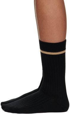 Calf-high knit stretch wool and nylon-blend socks in black. · Rib knit cuffs · Knotted detailing at ankle · Jacquard-knit logo at sole Part of the Le Papier collection. Supplier color: Black Knit Logo, Jacquard Knit, Black Rib, Knit Cuff, Rib Knit, Socks, Cuff, Wool, Knitting