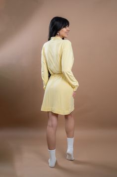 A girl wearing yellow Bamboo Robe back image 3