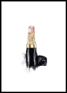 a black and gold lipstick with some pink on it's tip in front of a white background