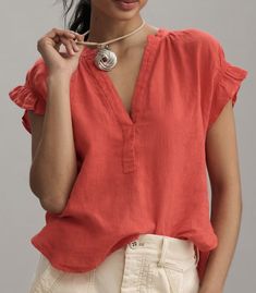 Colour Inspiration, Linen Color, Frill Sleeves, Summer Blouses, Beautiful Clothes, Boho Blouses, Premium Denim, Nice Tops