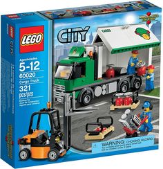 a lego city set with construction vehicles and people in the street, including a forklift