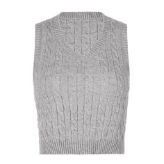 Features: Cable-knit Stretch: Highly stretchy Material composition: 100% polyester Care instructions: Machine wash cold. Tumble dry low. Imported Product measurements: S: bust 28.1-32 in, shoulder 11.3 in, length 16.4 inM: bust 29.6-33.5 in, shoulder 11.7 in, length 17.2 inL: bust 31.2-35.1 in, shoulder 12.1 in, length 18.7 in Trendy Fitted Textured Knit Sweater Vest, Casual Fitted Knit Sweater Vest, Casual Cropped Sweater Vest For Winter, Fitted V-neck Cable Knit Sweater Vest, Cozy Fitted Cable Knit Sweater Vest, Cozy Fitted Knitted Sweater Vest, Cropped Knit Fitted Sweater Vest, Fitted Cropped Knit Sweater Vest, Fitted Gray Knit Sweater Vest