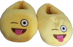 Fun Slippers With Soft Sole And Round Toe, Fun Round Toe Slippers For Winter, Fun Round Toe Winter Slippers, Winter Yellow Round Toe Slippers, Cute Winter Shoes, Funny Slippers, Cartoon Shoes, Eyes Emoji, Plush Slippers