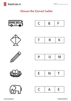 worksheet for the correct letter in english with pictures and words to choose from