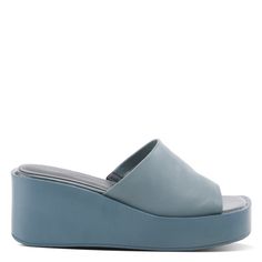 AZURA Style: CHANDA Trendy square toe butter-soft leather wide band wedge slide sandal featuring an inside v-gore for easy walk on a chunky tonal platform. Upper: Leather Lining: Leather Insole: Leather Outsole: Polyurethane Closure: Slip-on Heel Height: 2 3/4" Platform Height: 1 1/4" Features: - Features: Elastic, Padded Insole, Premium Comfy Sandals, Spring Step Shoes, Blue Sandals, Wide Bands, Walk On, Slide Sandals, Step Up, Big Kids, Soft Leather