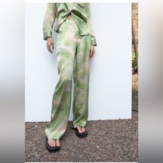 Limited Edition Silk Pants By Zara. High Rise, Straight Wide Leg. Light Green Tie Dye. Buttery Soft Fabric. Brand New With Tags! Size Xs. Originally $149 Casual Pants For Summer Pajama Party, Green Relaxed Fit Pants For Pajama Party, Relaxed Fit Pants For Spring Pajama Party, Relaxed Fit Pants For Pajama Party In Spring, Wide-leg Bottoms For Pajama Party In Spring, Wide Leg Bottoms For Pajama Party In Spring, Casual Wide Leg Pants For Summer Pajama Party, Casual Wide Leg Pants For Pajama Party In Summer, Summer Green Wide Leg Pants For Loungewear