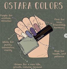 a hand holding a bottle of nail polish with the words ostara colors on it