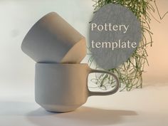 two cups sitting next to each other with the words pottery template above them on a white background