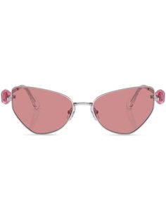 silver-tone metal metallic effect cat-eye frame pink tinted lenses UV-protective lenses Swarovski crystal embellishment silver-tone hardware straight arms curved tips These glasses come with a protective case. Frame Pink, Closet Organizer, Cat Eye Frames, Crystal Embellishment, Cat Eye Sunglasses, Swarovski Crystal, Protective Cases, Cat Eye, Sunglasses Accessories