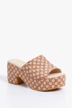 Cork Daisy Terry Heels Chic Cork Sandals For Summer, Chic Cork Heels For Spring, Summer Cork Wedge Heels, Summer Cork Platform Sandals, Summer Platform Cork Sandals, Cork Platform Sandals For Summer, Chic Cork Sandals With Round Toe, Summer Cork Platform Heels, Chic Cork Sandals For Spring