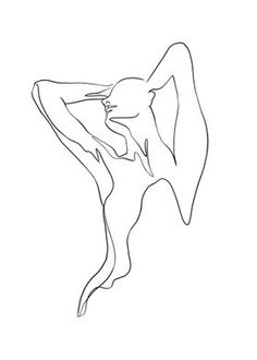 an abstract line drawing of a woman's head with her hands behind her back