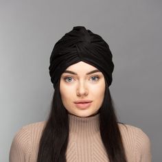 Turban is made of viscose jersey, viscose is a natural fiber, it also does not wrinkle like cotton and is more silky Pre-tied turban fits good for all seasons, it has good breathable, so it's not hot in it! READY TO WEAR: No need to wrap and tie! SIZE: Turban is stretchy, fits everyone between 20.5 - 23 in. (52 - 58 cm), (XS - L). SEND AS GIFT: If you need gift box, congratulatory message and express shipping, you can choose it all during checkout the order in the cart. (You can type the words i Summer Stretch Turban, Summer Wrap Turban, Fitted Black Turban For Summer, Fitted Black Summer Turban, Lace Headwrap, Wedding Turban, Silk Head Wrap, Turban For Women, Boho Head Wrap