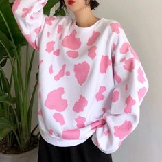 Harajuku Cow Printed Fleece Sweatshirt sold by Tony Moly Store on Storenvy Pink Cow Print Sweater, Pink Cow Print Outfit, Cow Print Outfit, Cow Print Dress, Pink Cow Print, Cow Hoodie, Cow Outfits, Preppy Fits, Future Wardrobe