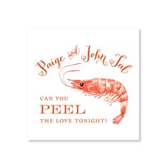 a card with an image of a shrimp on it