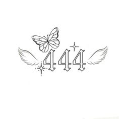 a drawing of a butterfly with the number 444 on it