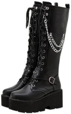 Gothic Boots For Fall, Grunge Moto Boots For Winter Party, Gothic Moto Boots With Buckle Closure For Party, Moto Boots For Alternative Fashion In Fall, Gothic Moto Boots For Winter Party, Gothic Moto Boots For Fall Parties, Rocker Style Moto Boots For Parties, Punk Combat Boots, Emo Shoes