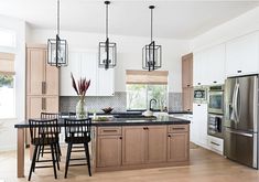 Handicapped Kitchen Island, Two Tone Kitchen Cabinets Dark Counters, Light Oak Cabinets Kitchen, Alaska House, Magnolia House, Kitchen 2023, Two Tone Kitchen Cabinets, Interiors Kitchen, Brick Kitchen