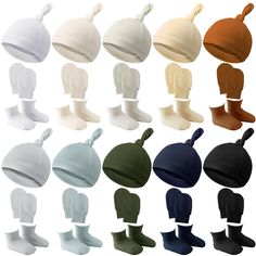 PRICES MAY VARY. Comfortable and Sturdy: the baby hats mittens and socks set is made of cotton, with nice elasticity, soft and comfortable to touch, sturdy and solid to wear, not easy to tear, fade or deform, can be serviceable for a long time What You Will Receive: you will receive 10 pieces of newborn beanies, 10 pairs of baby boy mittens and 10 pairs of baby socks in 10 different colors, abundant in quantity and rich in colors, which can meet your needs of use and replacement for your baby, a Newborn Hat And Mitten Set, Baby Hat And Mittens, Newborn Beanie, Knotted Beanie, Non Slip Socks, Ankle Sock, Baby Socks, Baby Skin, Unisex Baby