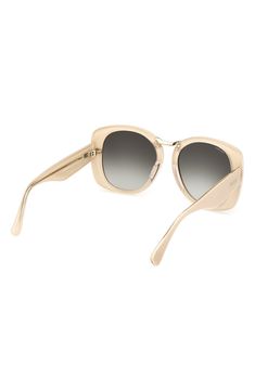 Smoky gradient lenses elevate vintage-inspired sunglasses with indelible charm. 55mm lens width; 18mm bridge width; 140mm temple length 100% UV protection Acetate Imported Luxury Beige Sunglasses With Gradient Lenses, Elegant Cream Sunglasses With Tinted Lenses, Elegant Beige Square Frame Sunglasses, Elegant Beige Cat Eye Sunglasses, Modern Cream Sunglasses With Square Frame, Cream Square Frame Sunglasses With Tinted Lenses, Modern Cream Square Frame Sunglasses, Beige Wayfarer Sunglasses With Tinted Lenses, Luxury Cream Sunglasses With Gradient Lenses