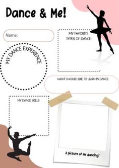 an info sheet for dance and me with images of dancers in silhouettes on it