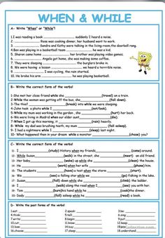 the worksheet for reading when and while in english with pictures on top of it