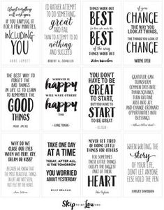 six black and white cards with different sayings