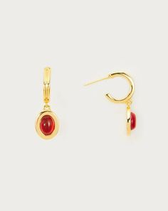 Devon Earrings in Carnelian | En Route Jewelry Red Gemstone Hoop Earrings, Red Gemstone Hoop Earrings Gift, Oval Gemstone Hoop Earrings As Gift, Oval Gemstone Hoop Earrings For Gift, En Route Jewelry, Hard Metal, Carnelian Stone, Instagram Tags, Pearl Flower