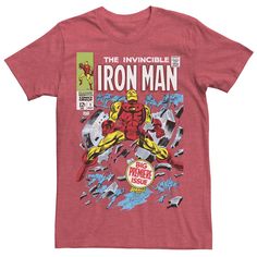 an iron man comic cover on a red shirt