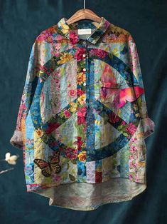 Pattern:Floral Print Process:Printed Style:Casual Length:Mid-Length Collar:Lapel Popular Elements:Floral Print Sleeve Type:LongSleeve Occasion:Daily Theme:Spring, Fall Size Bust Length CM INCH CM INCH S 100 39.37 68 26.77 M 104 40.94 69 27.17 L 108 42.52 70 27.56 XL 112 44.09 71 27.95 2XL 116 45.67 72 28.35 3XL 120 47.24 73 28.74 Boho Chic Accessories, Shabby Chic Boho, Oversized Shirts, Linen Bottoms, Denim Ideas, Advanced Style, Vintage Hippie, Painted Clothes, Hippie Art