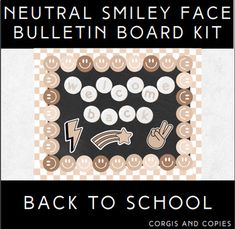 the back to school poster is shown with buttons and other things on it's surface