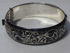 Black Sterling Silver Forstner Floral Hinged Bangle Bracelet in good condition. Silver Cuff Bangle, Dope Jewelry, Sterling Silver Bangles, Hinged Bangle, Jewelry Inspo, Cuff Bangles, Silver Bangles, Silver Cuff, Piercing Jewelry