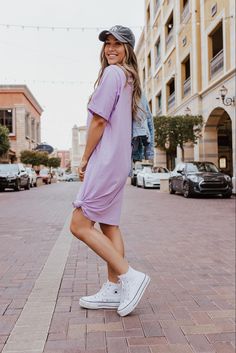 #restock #easydoesit #throwon #momlife Casual Solid Color T-shirt Dress For Loungewear, Spring Loungewear Solid Color Dresses, Casual Cotton T-shirt Dress For Spring, Trendy Purple Short Sleeve Dress, Casual Purple Solid Color Dress, Spring Dresses With Side Pockets And Relaxed Fit, Spring Everyday Relaxed Fit T-shirt Dress, Trendy Summer T-shirt Dress For Day Out, Casual Pink Summer T-shirt Dress