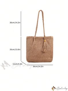 Bird in Bag - Womens Solid Color Shoulder Bag - Large Capacity Casual Khaki Rectangular Straw Bag, Casual Rectangular Khaki Shoulder Bag, Large Rectangular Casual Bag, Casual Khaki Beach Bag For Daily Use, Large Rectangular Casual Bags, Summer Rectangular Khaki Shoulder Bag, Casual Large Rectangular Bag, Trendy Khaki Straw Bag For Daily Use, Large Casual Bags For Everyday Use