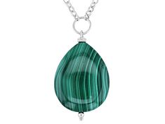 25x20mm Pear Shaped Malachite Rhodium Over Sterling Silver Necklace. Drop Measures Approximately 1.34"L x 0.78"W. Green Oval Pendant Jewelry Nickel Free, Green Oval Nickel-free Necklace, Nickel-free Green Oval Pendant Jewelry, Nickel-free Green Oval Necklace, Green Nickel-free Oval Pendant Jewelry, Green Pendant Jewelry With Lobster Clasp, Green Teardrop Pendant Jewelry With Large Pendant, Silver Malachite Pendant Necklace, Green Oval Necklace With Large Stone