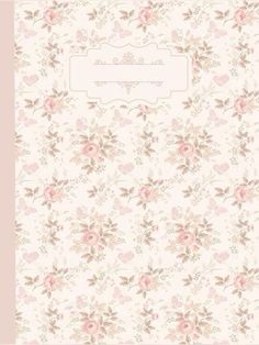 a white and pink floral wallpaper with an ornate frame on the top of it