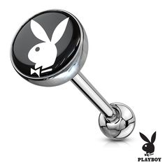 Playboy Bunny Logo Print Inlay 316L Surgical Steel Barbell Bar Size: 14 Gauge (1.6 mm) Bar Length: 5/8" (16 mm) Ball Size: 8 mm Material: 316L Surgical Steel Sold by: 1 Pc Thirteen Accessories, Bunny Tongue, Gold Earring Cuff, Hip Piercing, Xoxo Jewelry, Lip Rings, Tongue Ring, Bunny Logo, Tongue Piercing