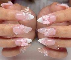 Glitter Rosa, Nail Art At Home, Glossier Pink, Nail Forms, Manicure At Home, Nail Sizes, False Nail, Diy Manicure, Bow Design