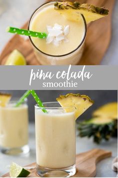 Piña Colada Smoothie Pina Colada Smoothie Recipe, Healthy Pina Colada, Breakfast Shot, Pina Colada Smoothie, Pina Coladas, Caught In The Rain, Healthy Breakfast Smoothies, Pineapple Smoothie, Fruit Smoothie Recipes