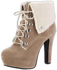 Winter Platform Lace-up Booties, Trendy High Heel Winter Boots, Trendy High Heel Boots For Winter, Winter Suede Platform Lace-up Boots, Trendy High Heel Winter Booties, Trendy Beige Winter Boots, Winter Boots With Padded Ankle And High Heel, Winter Lace-up Platform Booties, Trendy Beige Mid-calf Boots For Winter