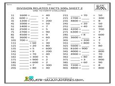 the division related fact worksheet is shown with numbers and times to print out